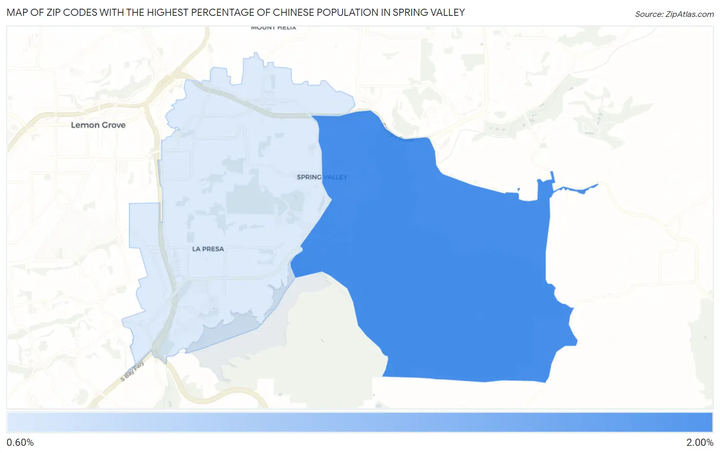 Zip Codes with the Highest Percentage of Chinese Population in Spring Valley Map