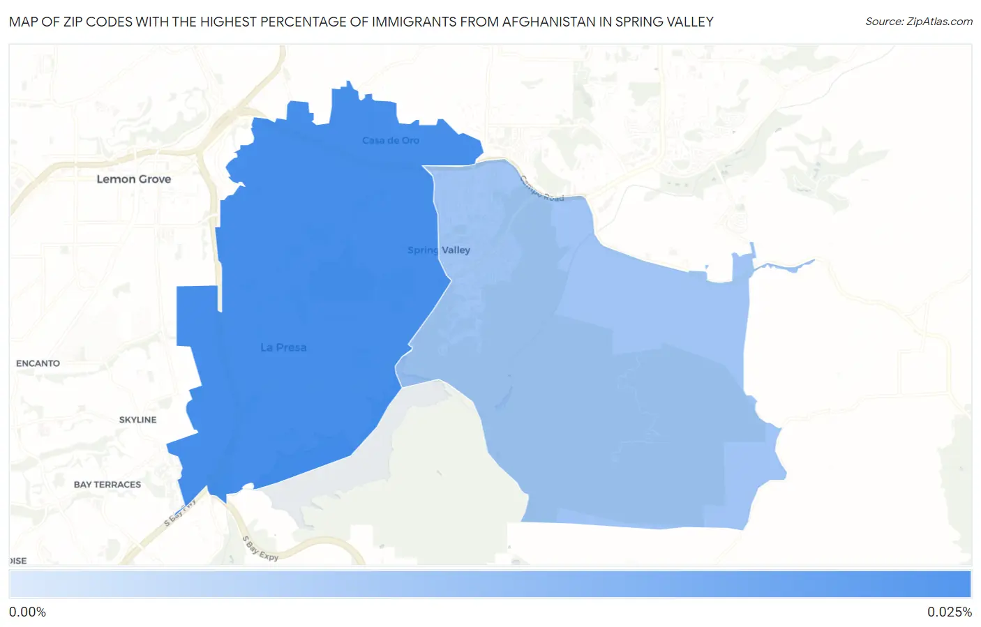 Zip Codes with the Highest Percentage of Immigrants from Afghanistan in Spring Valley Map