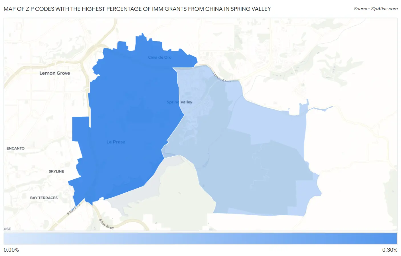 Zip Codes with the Highest Percentage of Immigrants from China in Spring Valley Map