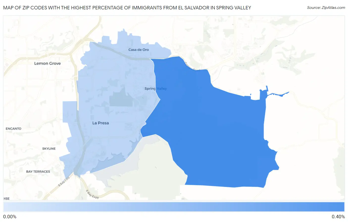 Zip Codes with the Highest Percentage of Immigrants from El Salvador in Spring Valley Map
