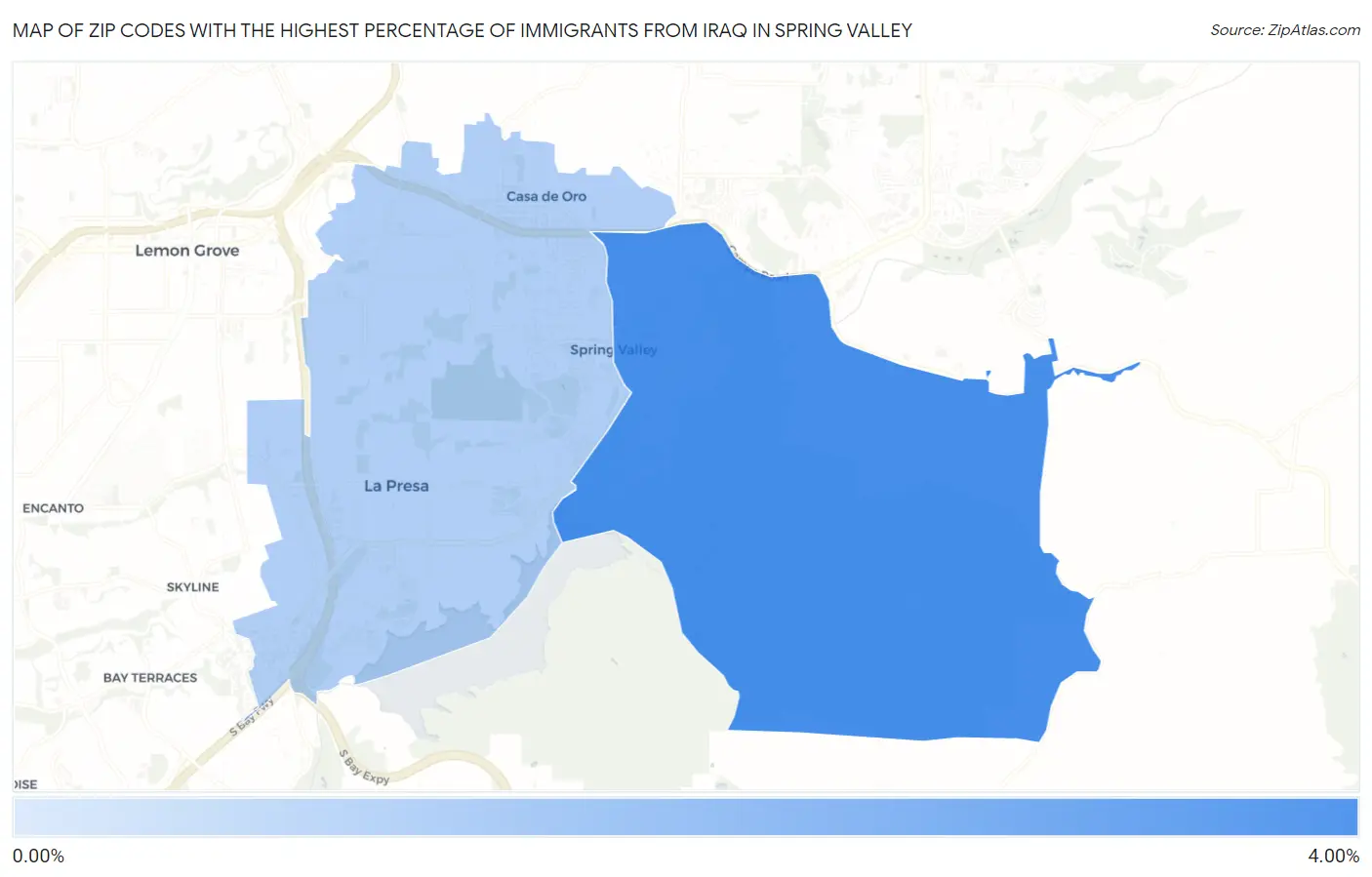 Zip Codes with the Highest Percentage of Immigrants from Iraq in Spring Valley Map