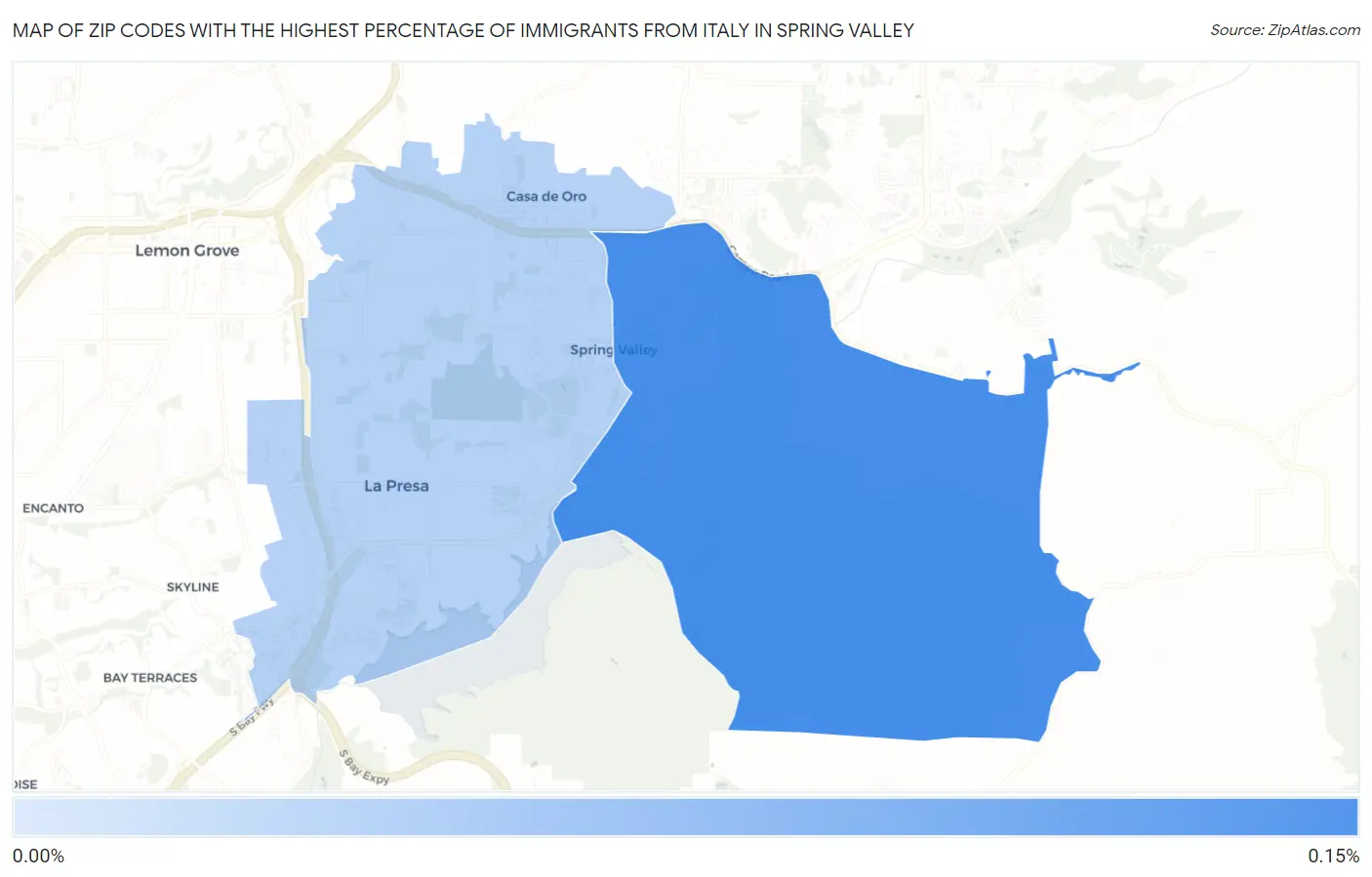 Zip Codes with the Highest Percentage of Immigrants from Italy in Spring Valley Map