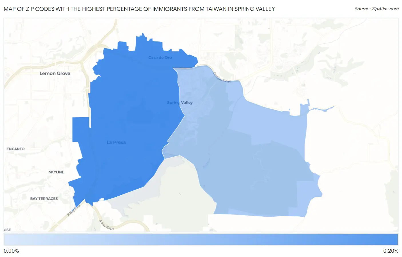 Zip Codes with the Highest Percentage of Immigrants from Taiwan in Spring Valley Map