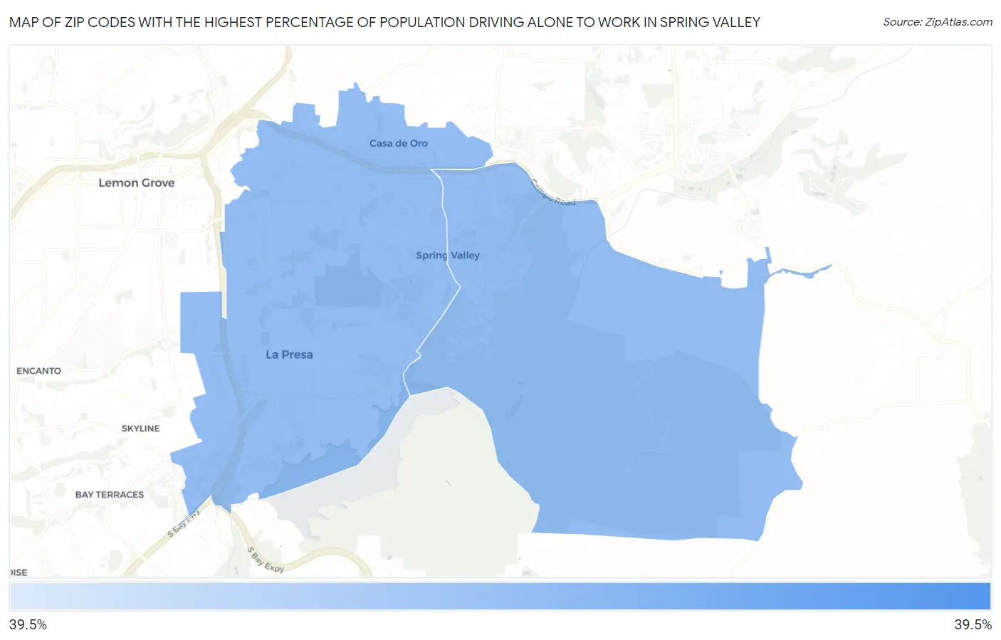 Zip Codes with the Highest Percentage of Population Driving Alone to Work in Spring Valley Map