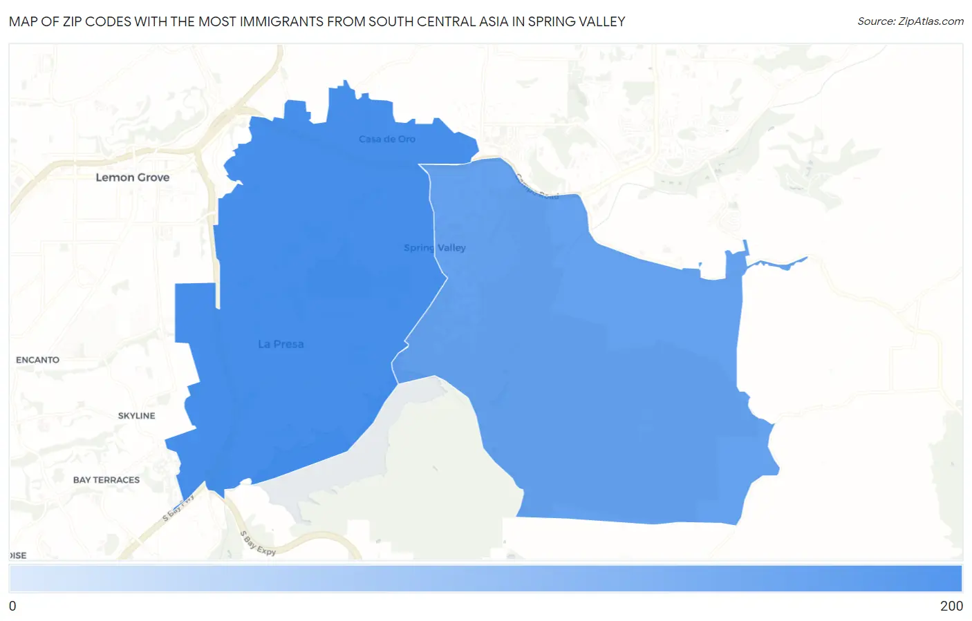 Zip Codes with the Most Immigrants from South Central Asia in Spring Valley Map