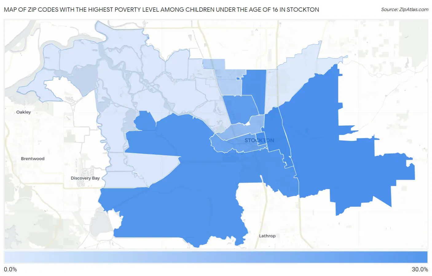 Zip Codes with the Highest Poverty Level Among Children Under the Age of 16 in Stockton Map