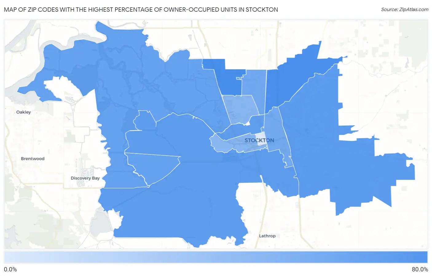 Zip Codes with the Highest Percentage of Owner-Occupied Units in Stockton Map