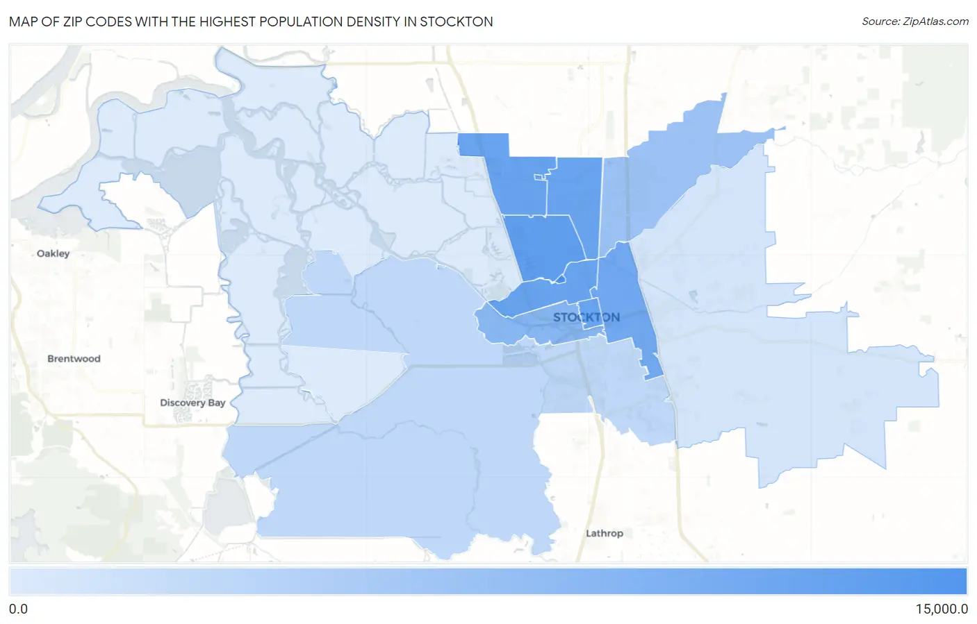 Zip Codes with the Highest Population Density in Stockton Map