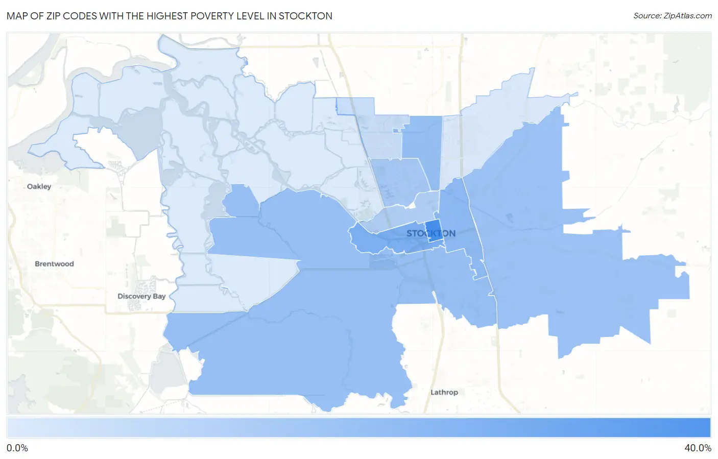 Zip Codes with the Highest Poverty Level in Stockton Map