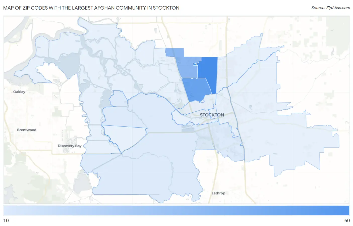 Zip Codes with the Largest Afghan Community in Stockton Map