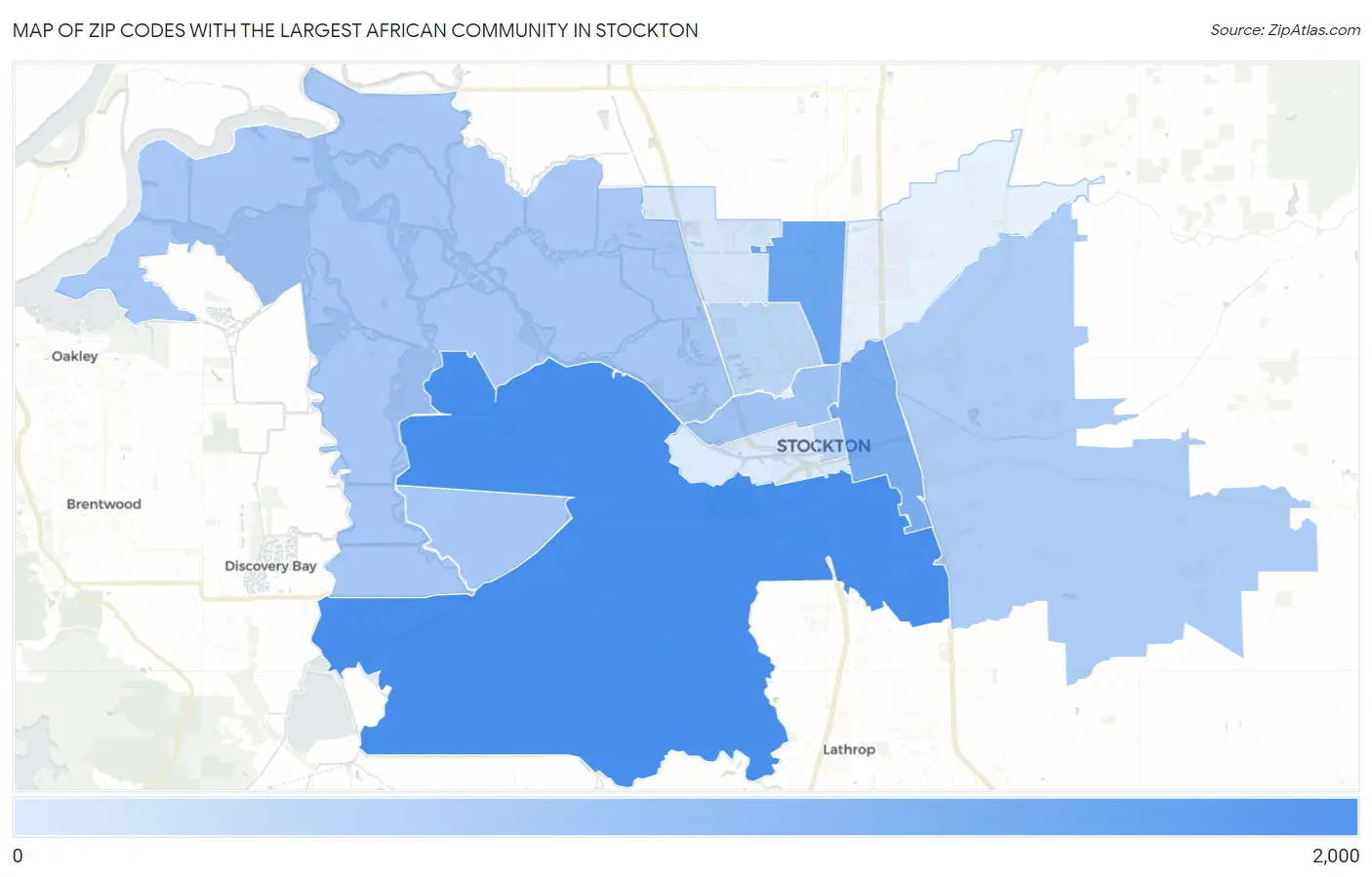 Zip Codes with the Largest African Community in Stockton Map