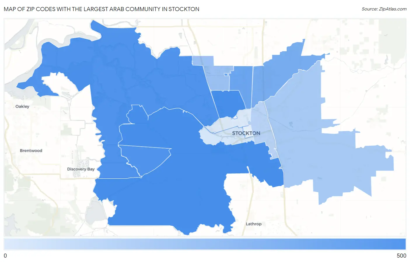 Zip Codes with the Largest Arab Community in Stockton Map