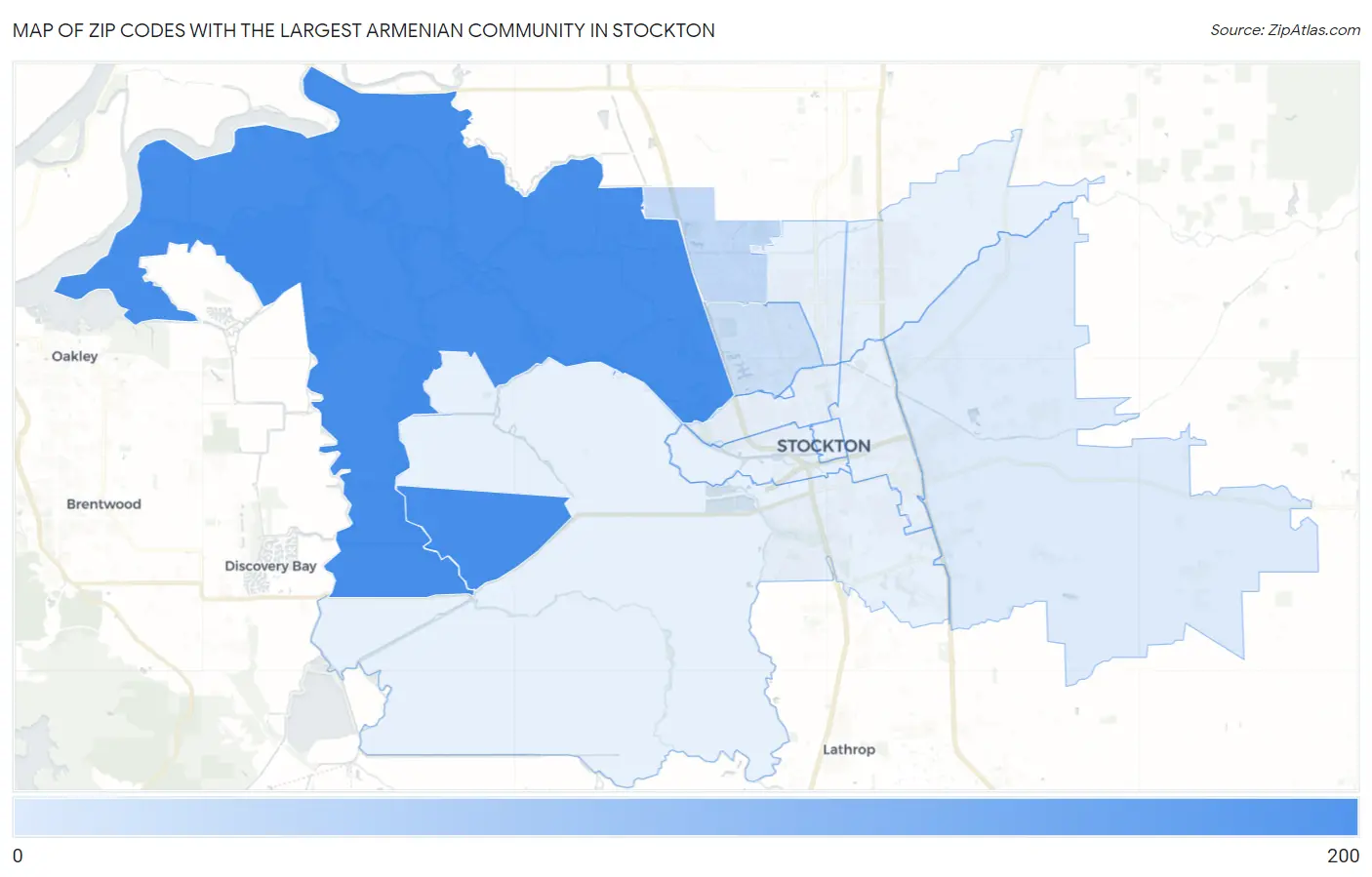 Zip Codes with the Largest Armenian Community in Stockton Map