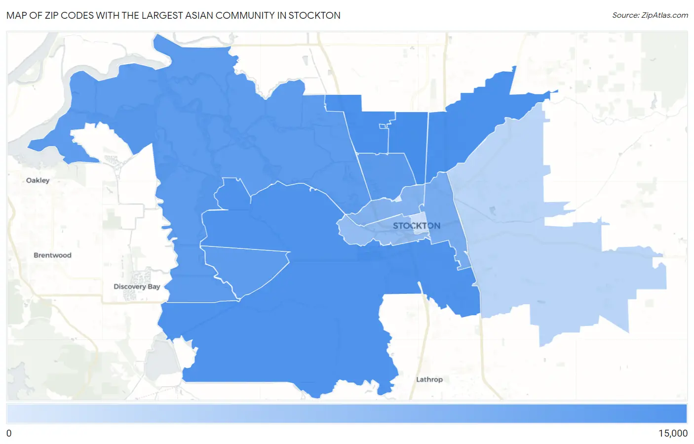 Zip Codes with the Largest Asian Community in Stockton Map