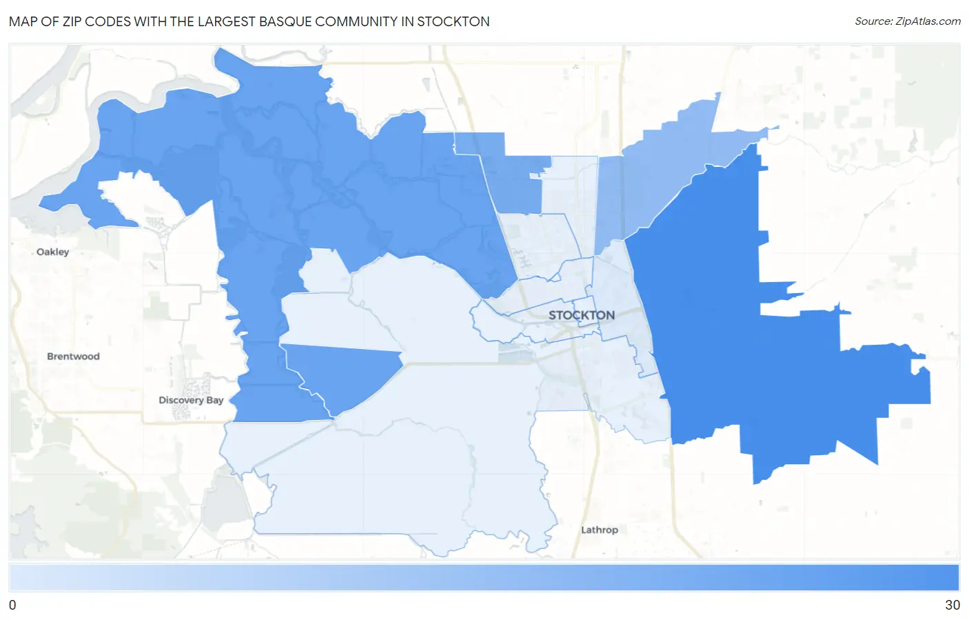 Zip Codes with the Largest Basque Community in Stockton Map