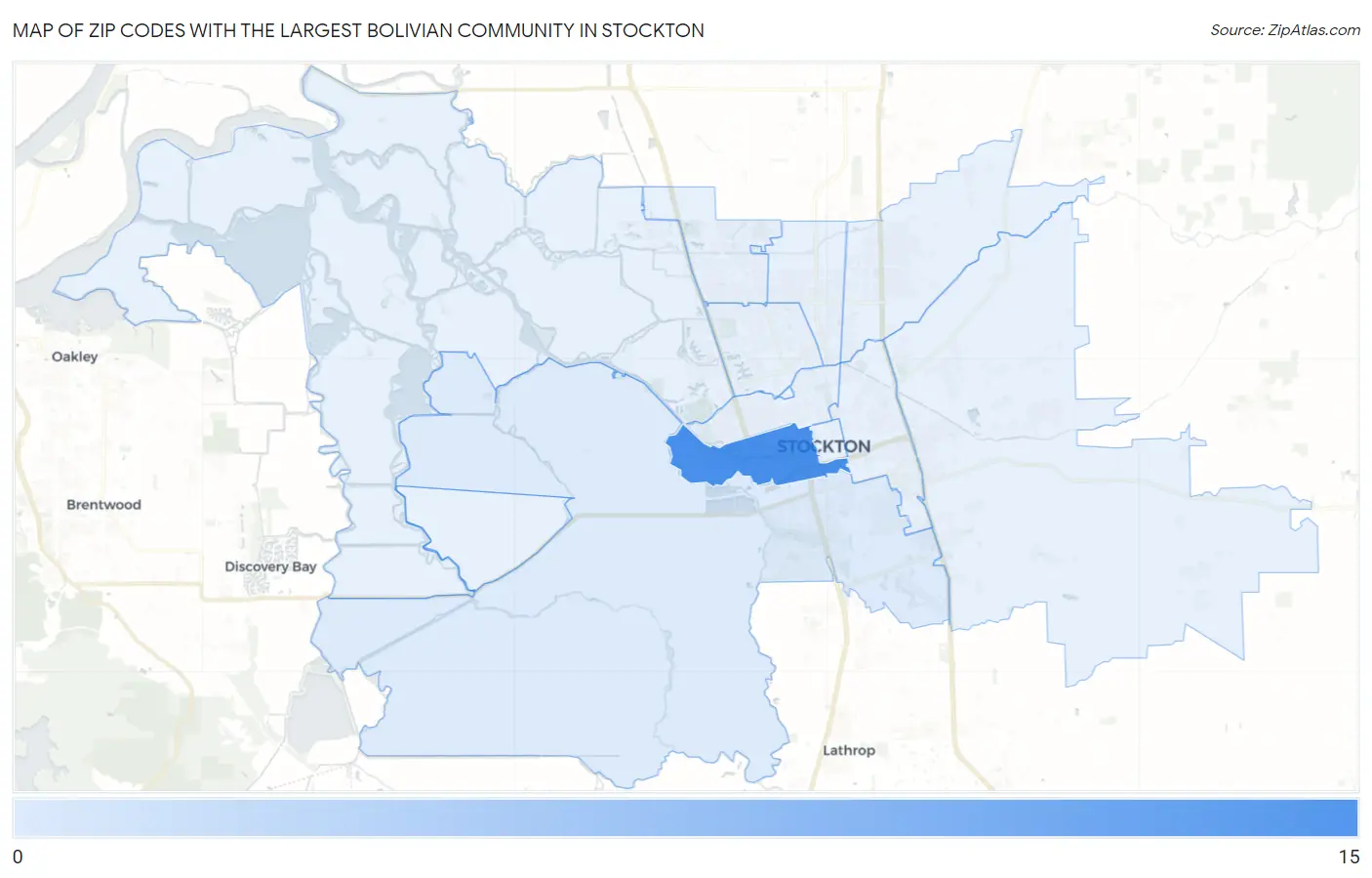 Zip Codes with the Largest Bolivian Community in Stockton Map
