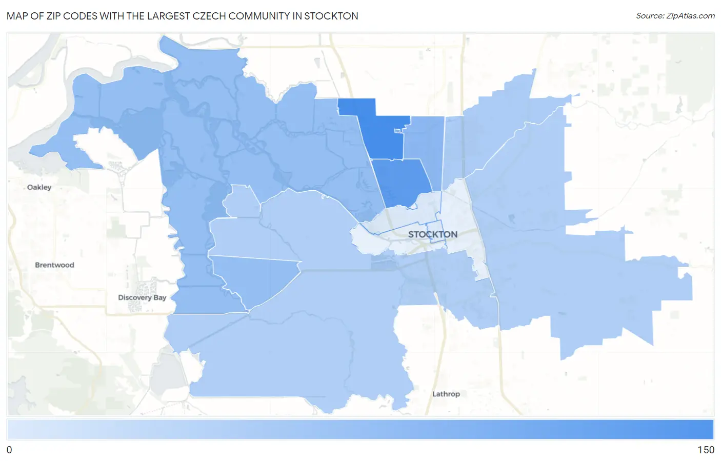 Zip Codes with the Largest Czech Community in Stockton Map