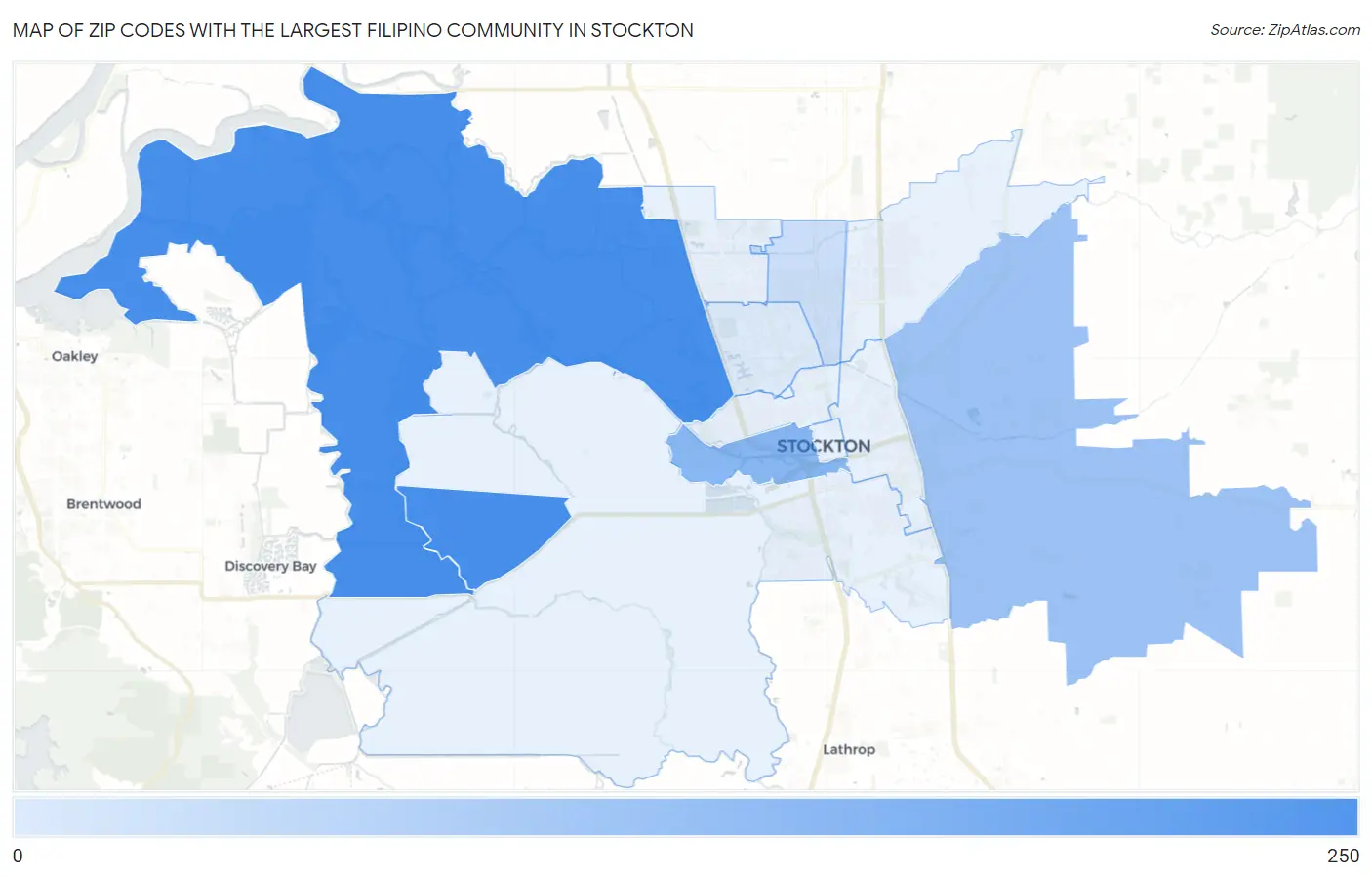Zip Codes with the Largest Filipino Community in Stockton Map