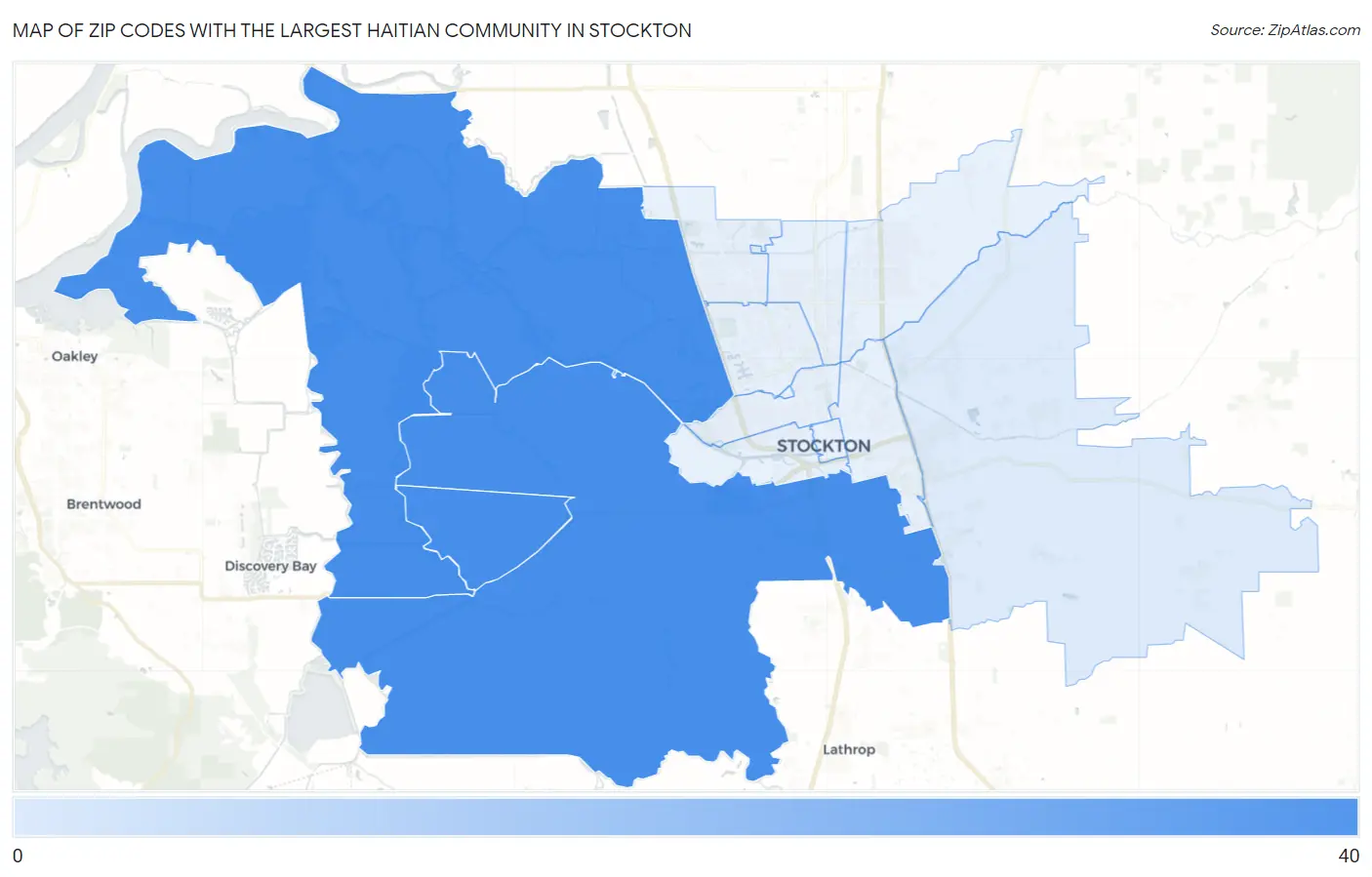Zip Codes with the Largest Haitian Community in Stockton Map