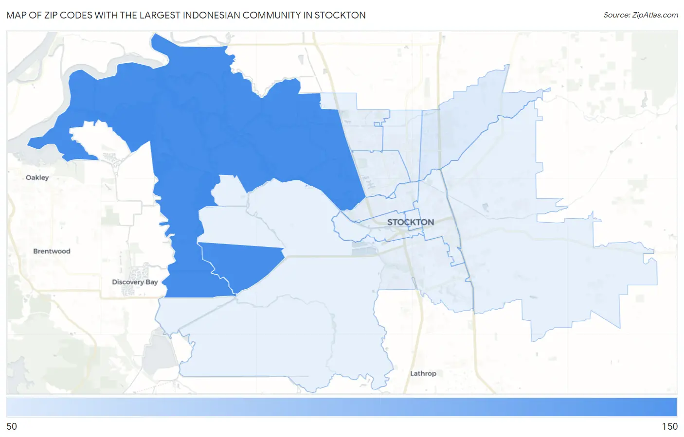 Zip Codes with the Largest Indonesian Community in Stockton Map