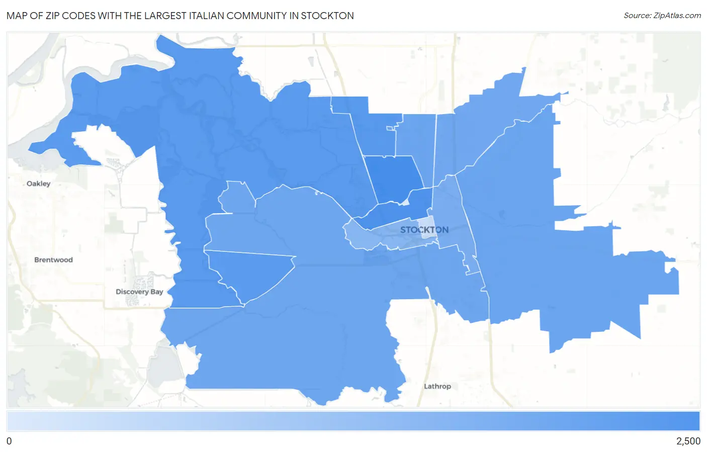 Zip Codes with the Largest Italian Community in Stockton Map