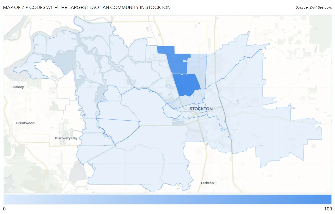 Zip Codes with the Largest Laotian Community in Stockton Map