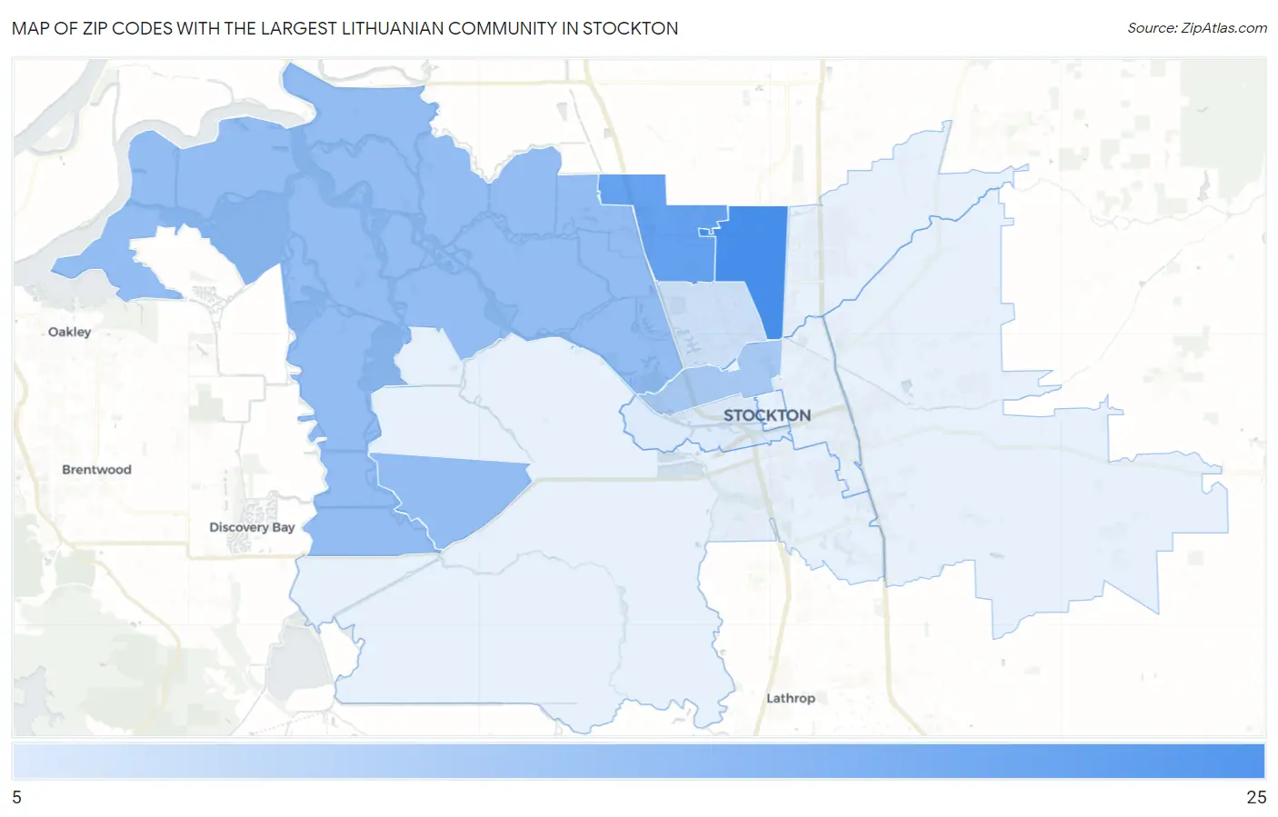 Zip Codes with the Largest Lithuanian Community in Stockton Map