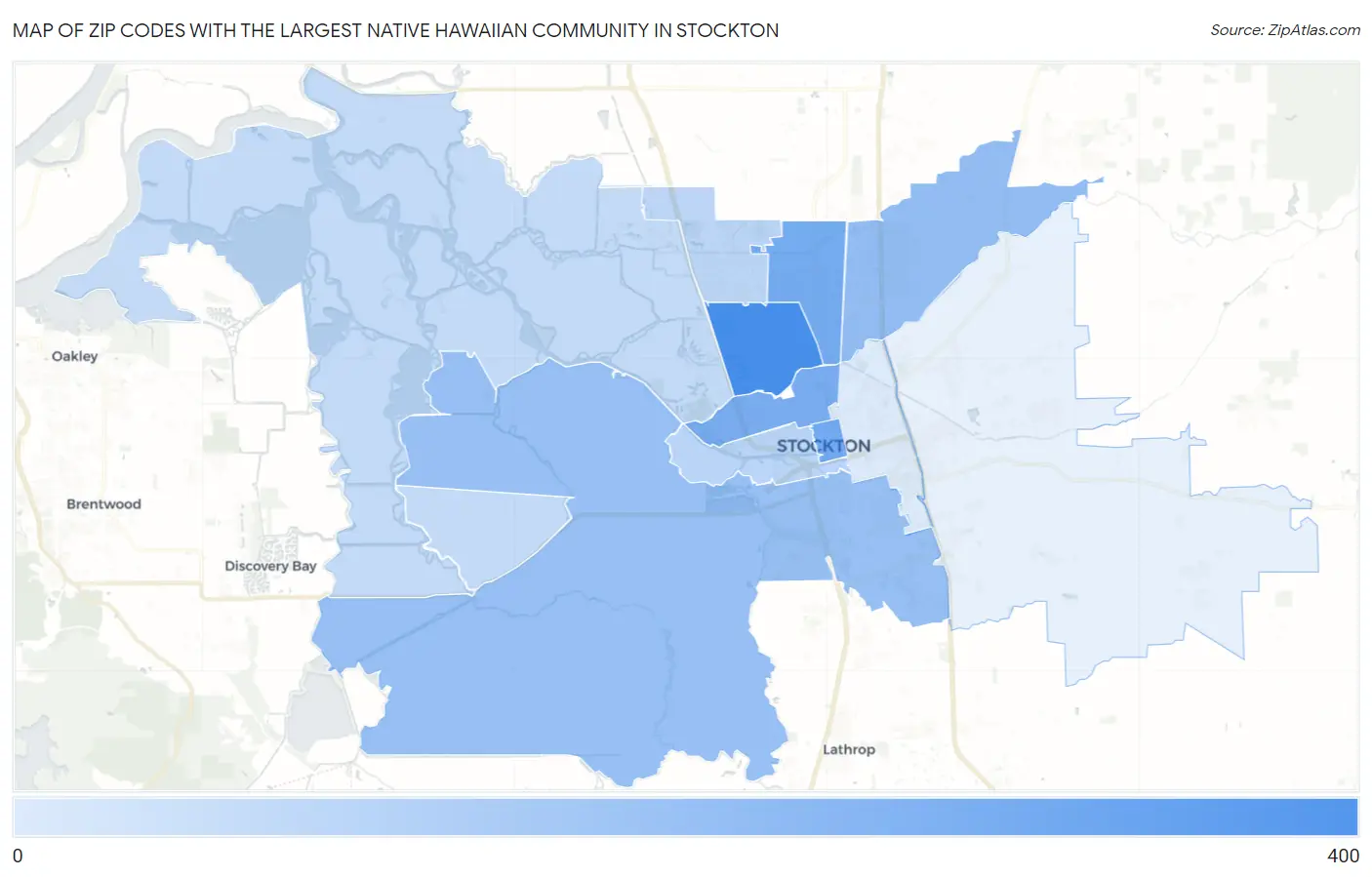 Zip Codes with the Largest Native Hawaiian Community in Stockton Map
