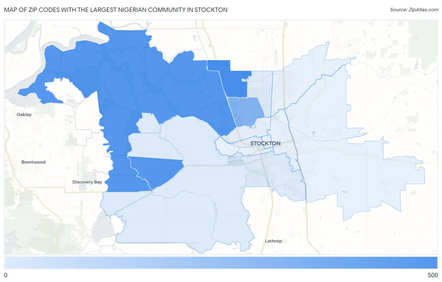 Zip Codes with the Largest Nigerian Community in Stockton Map