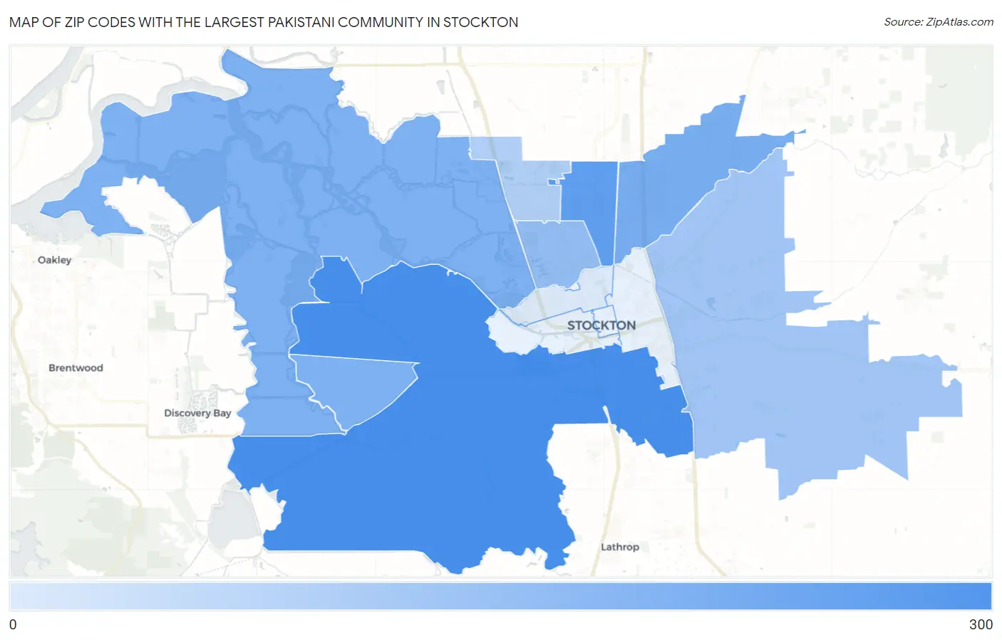 Zip Codes with the Largest Pakistani Community in Stockton Map