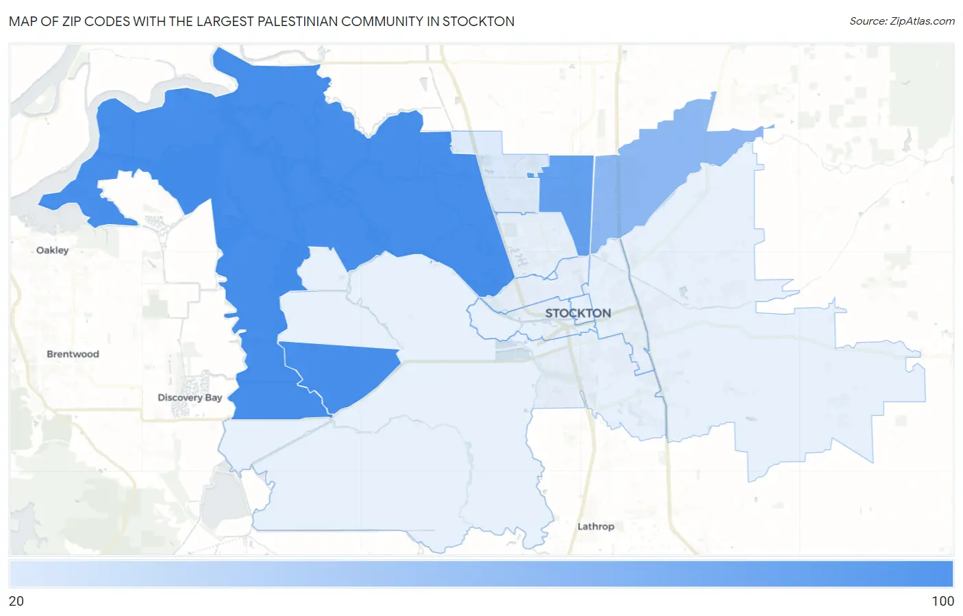Zip Codes with the Largest Palestinian Community in Stockton Map