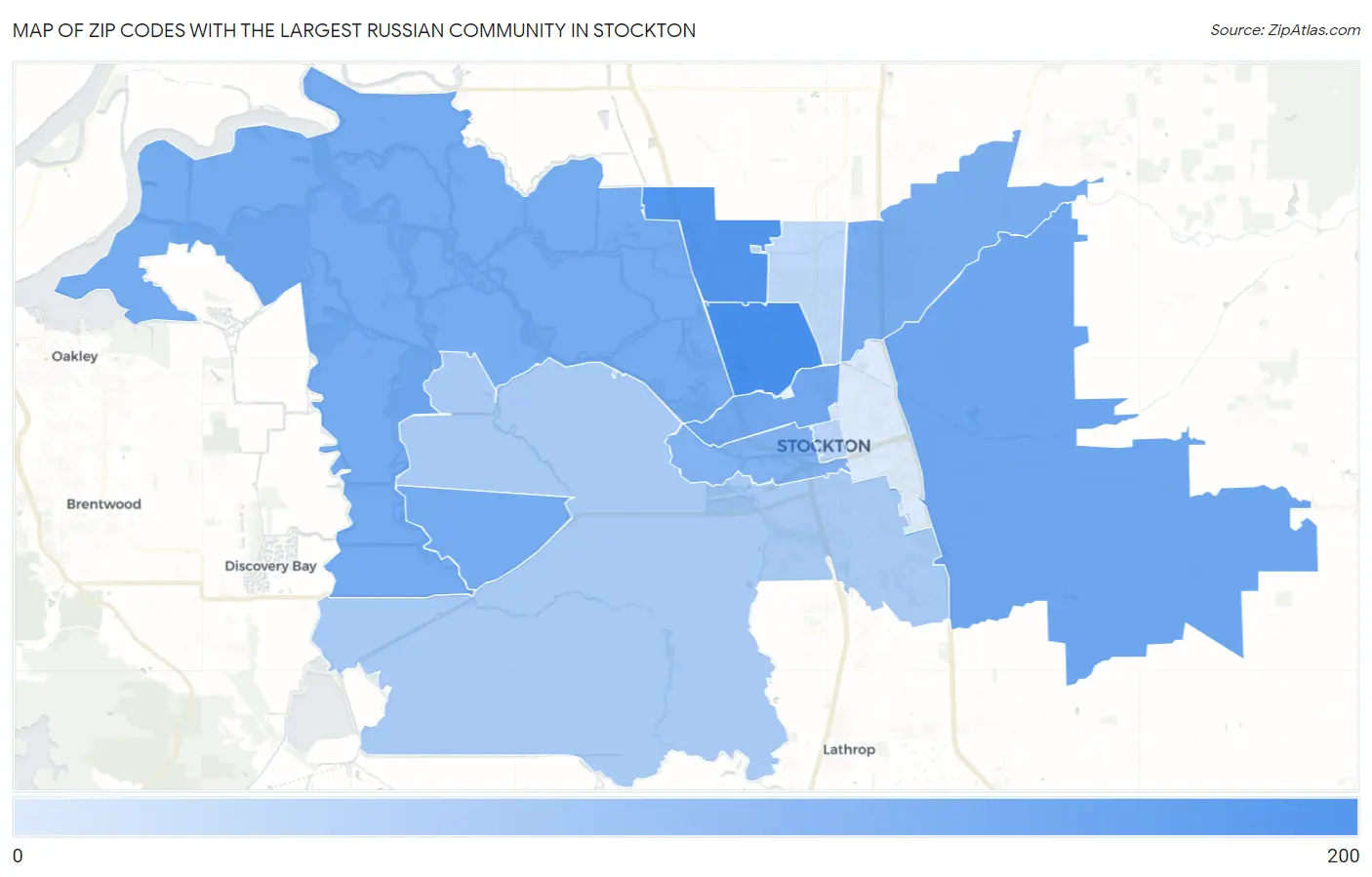 Zip Codes with the Largest Russian Community in Stockton Map