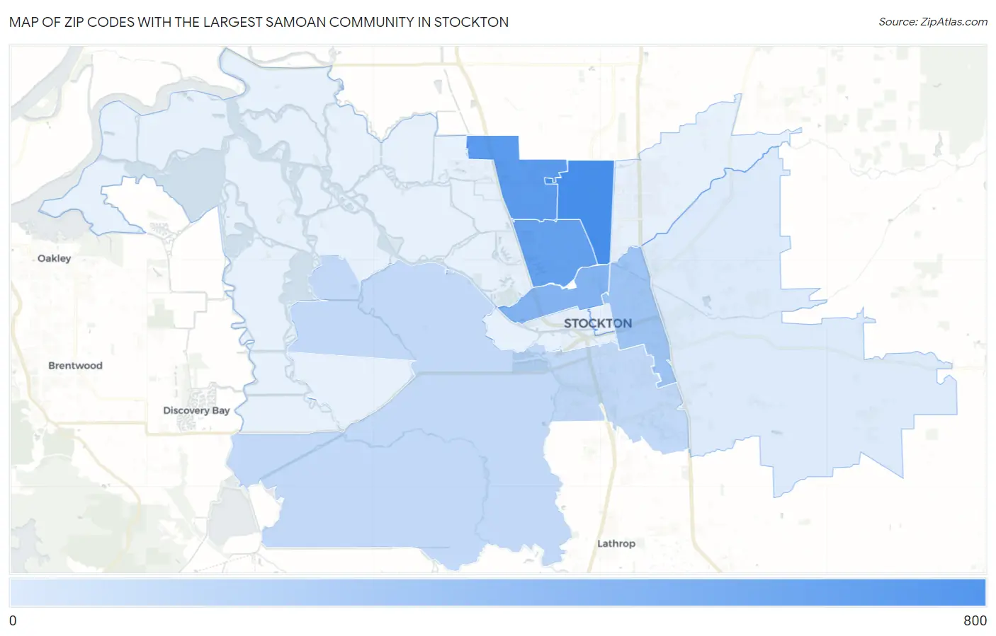 Zip Codes with the Largest Samoan Community in Stockton Map