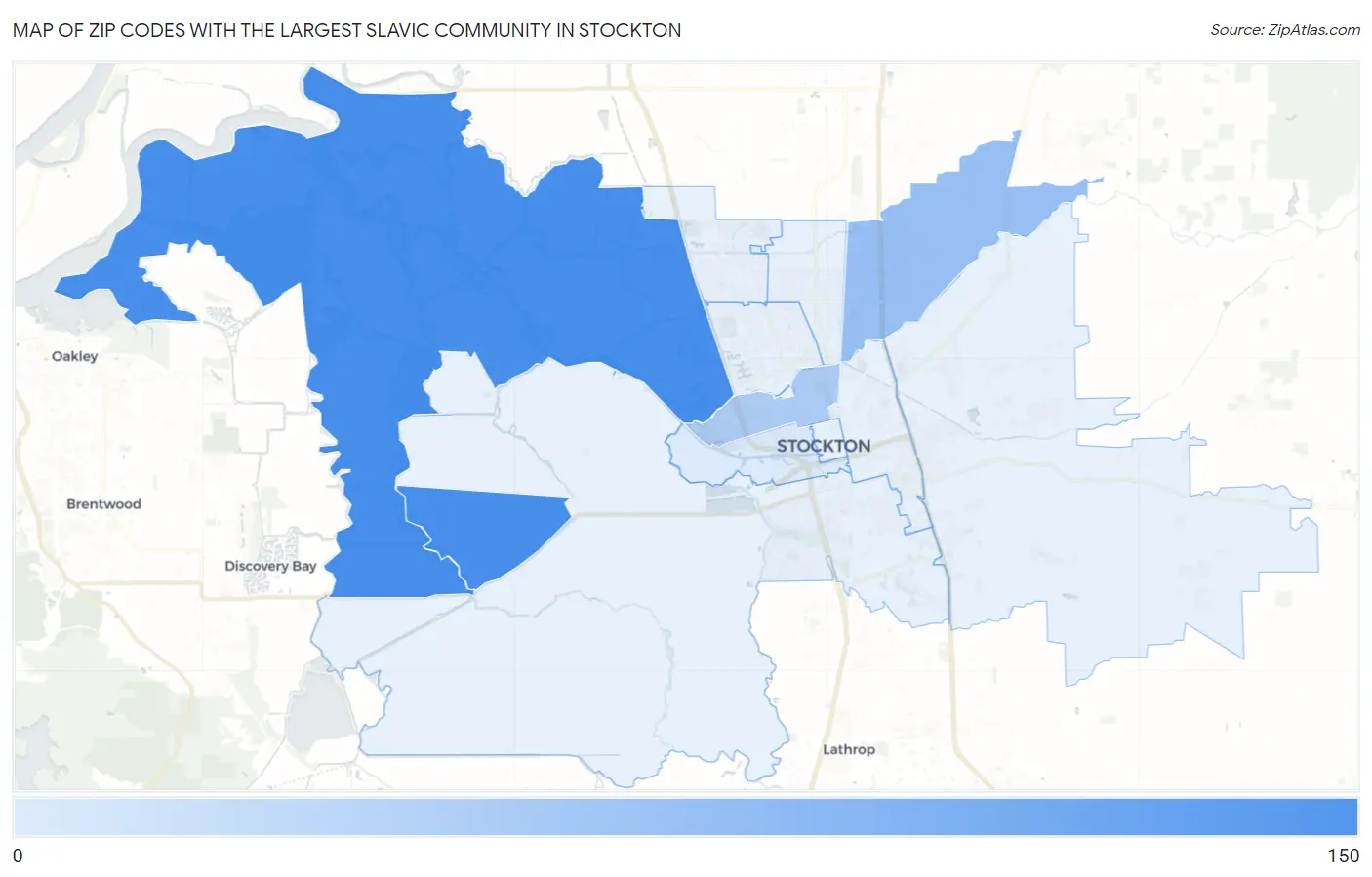 Zip Codes with the Largest Slavic Community in Stockton Map