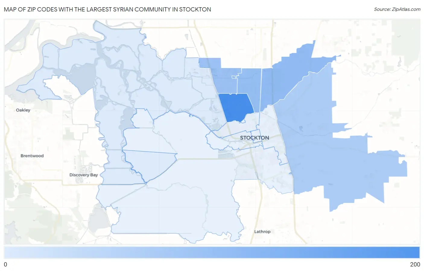 Zip Codes with the Largest Syrian Community in Stockton Map