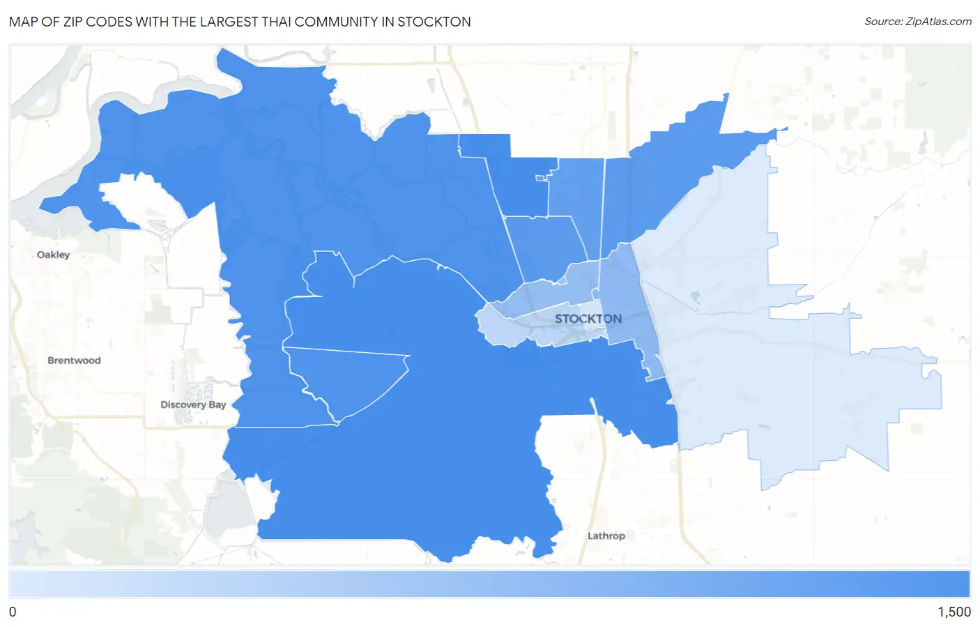 Zip Codes with the Largest Thai Community in Stockton Map