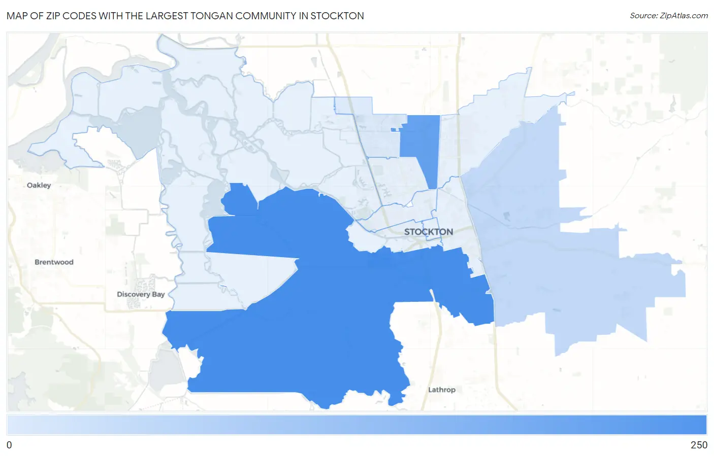 Zip Codes with the Largest Tongan Community in Stockton Map