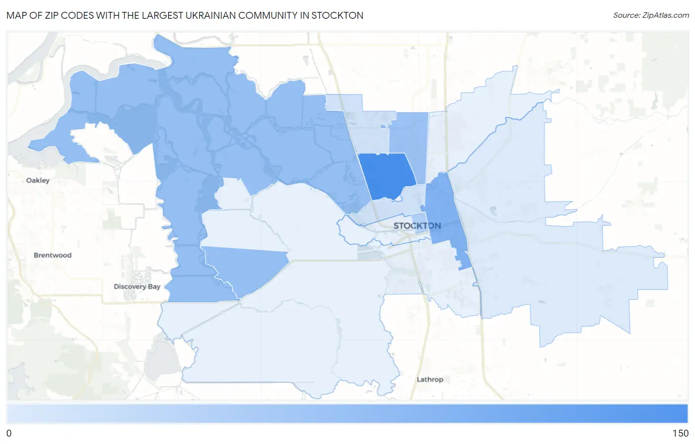 Zip Codes with the Largest Ukrainian Community in Stockton Map