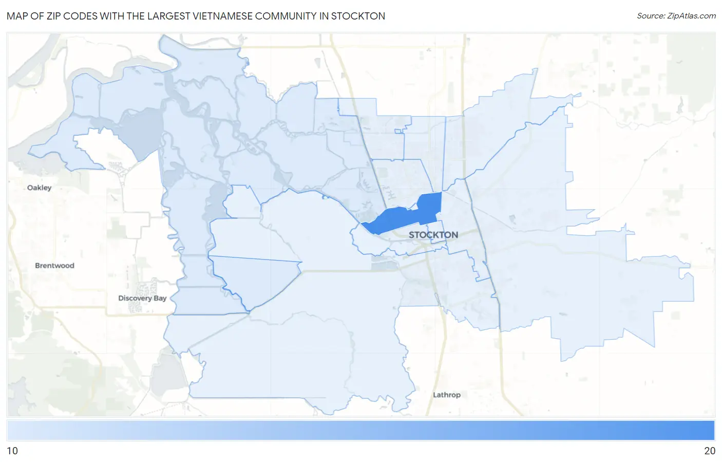 Zip Codes with the Largest Vietnamese Community in Stockton Map