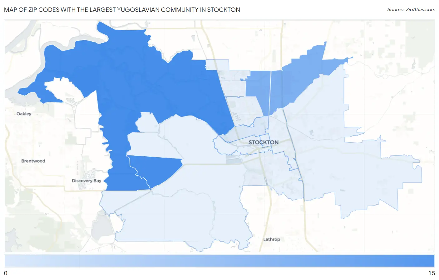 Zip Codes with the Largest Yugoslavian Community in Stockton Map