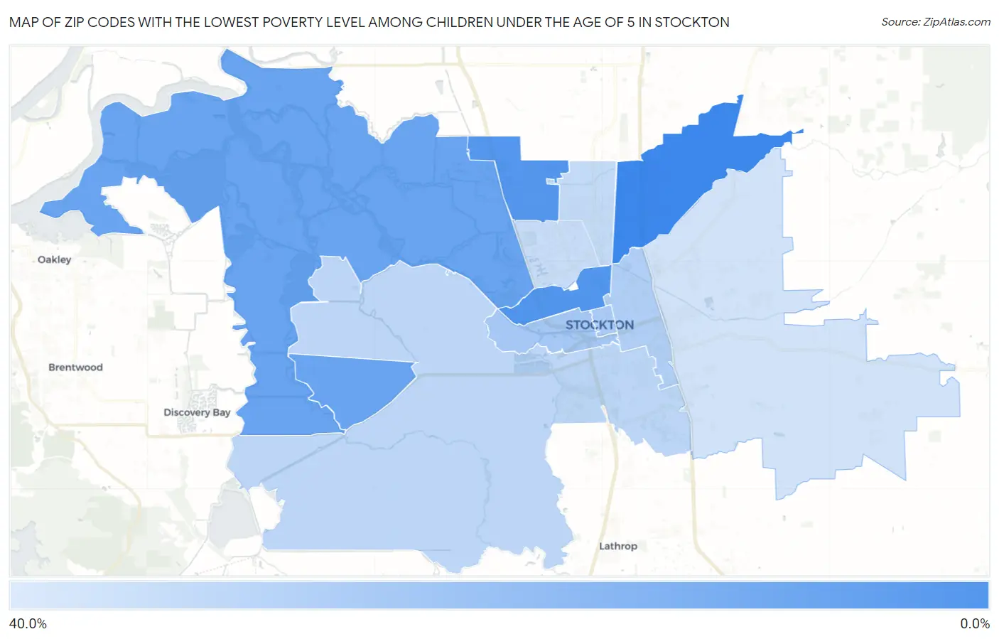 Zip Codes with the Lowest Poverty Level Among Children Under the Age of 5 in Stockton Map