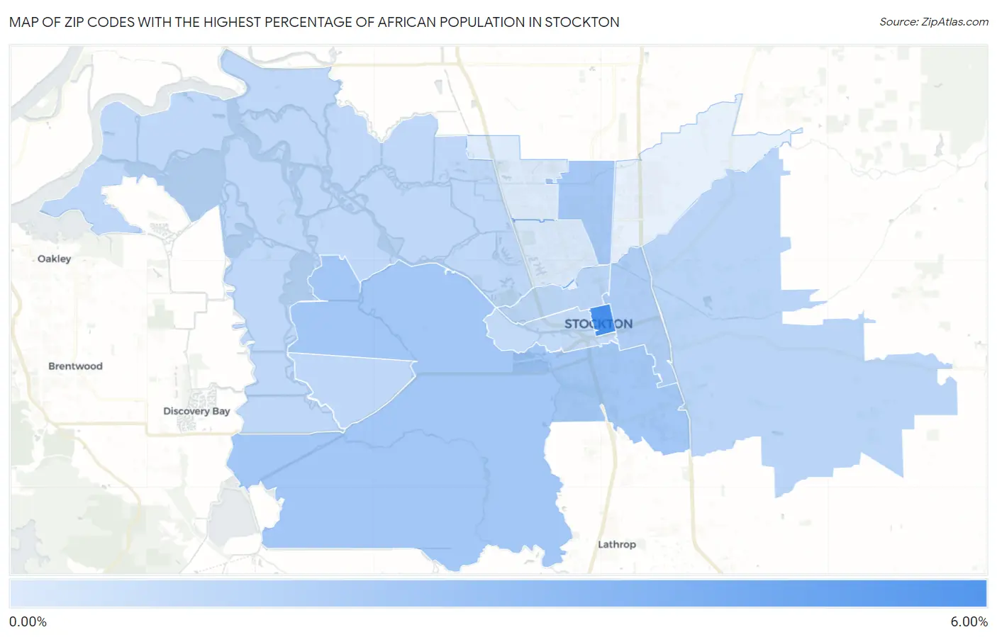 Zip Codes with the Highest Percentage of African Population in Stockton Map