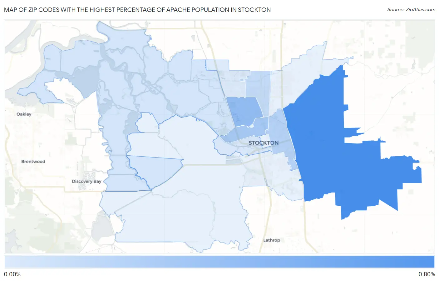 Zip Codes with the Highest Percentage of Apache Population in Stockton Map
