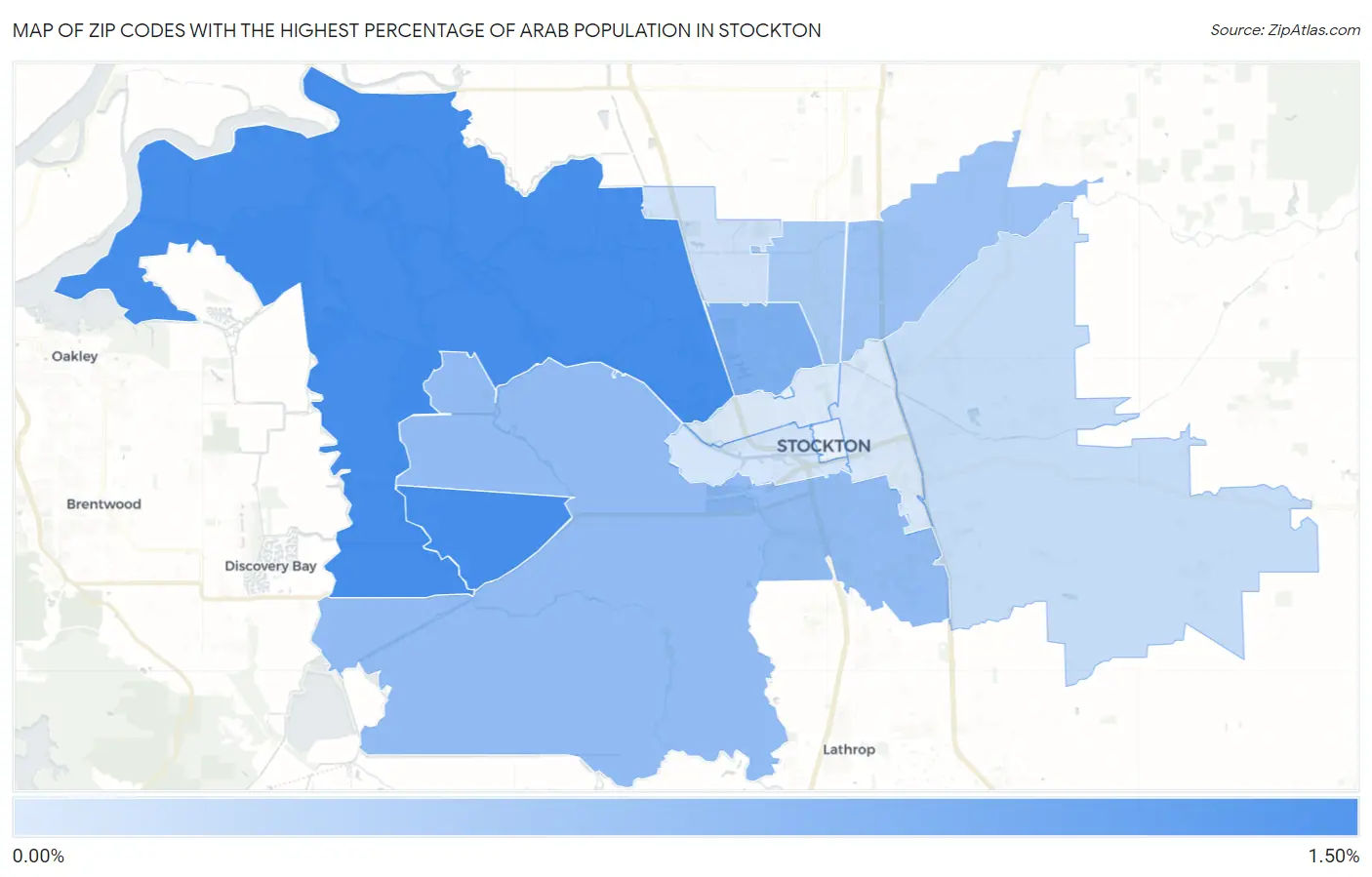 Zip Codes with the Highest Percentage of Arab Population in Stockton Map