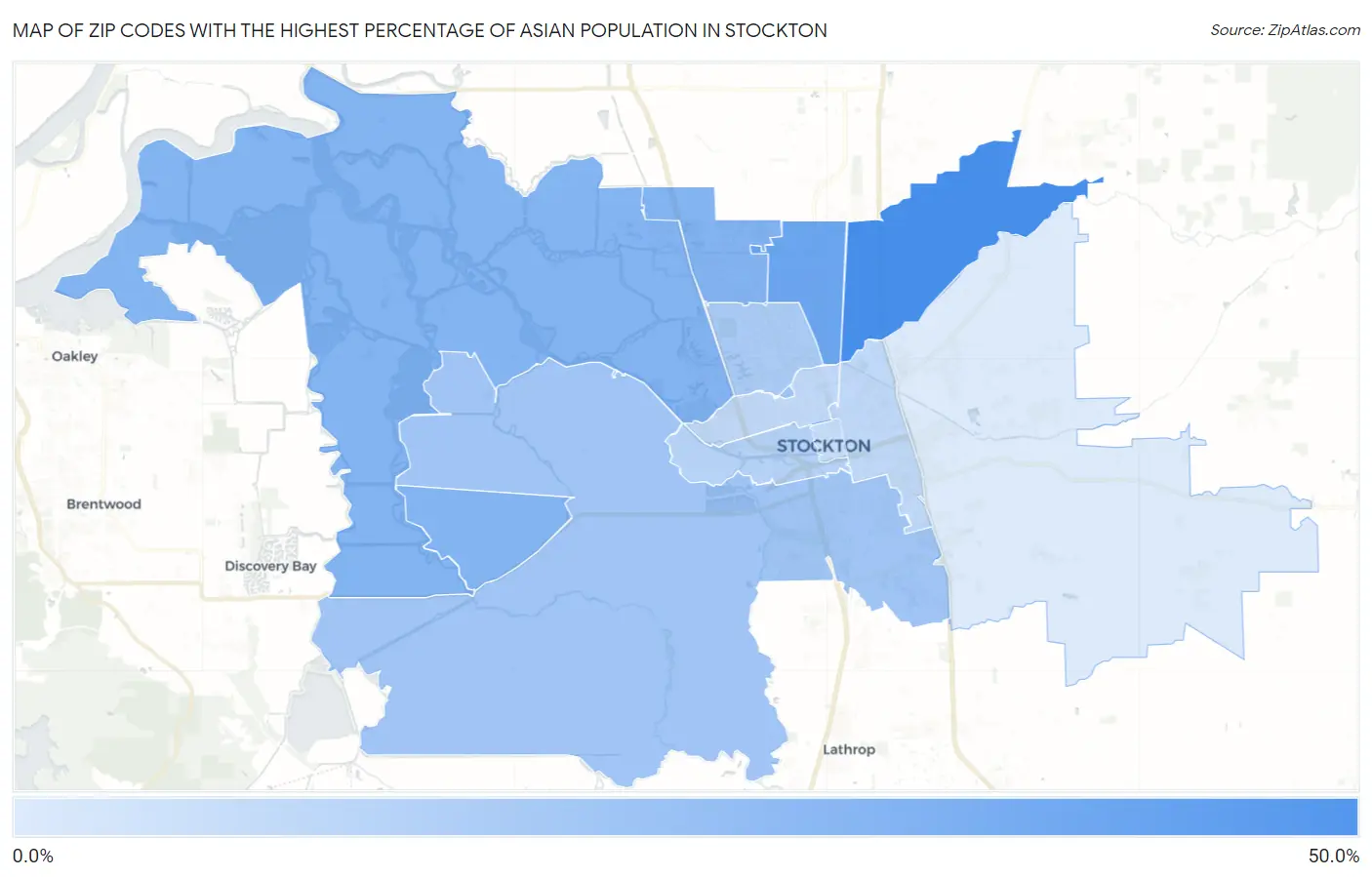 Zip Codes with the Highest Percentage of Asian Population in Stockton Map