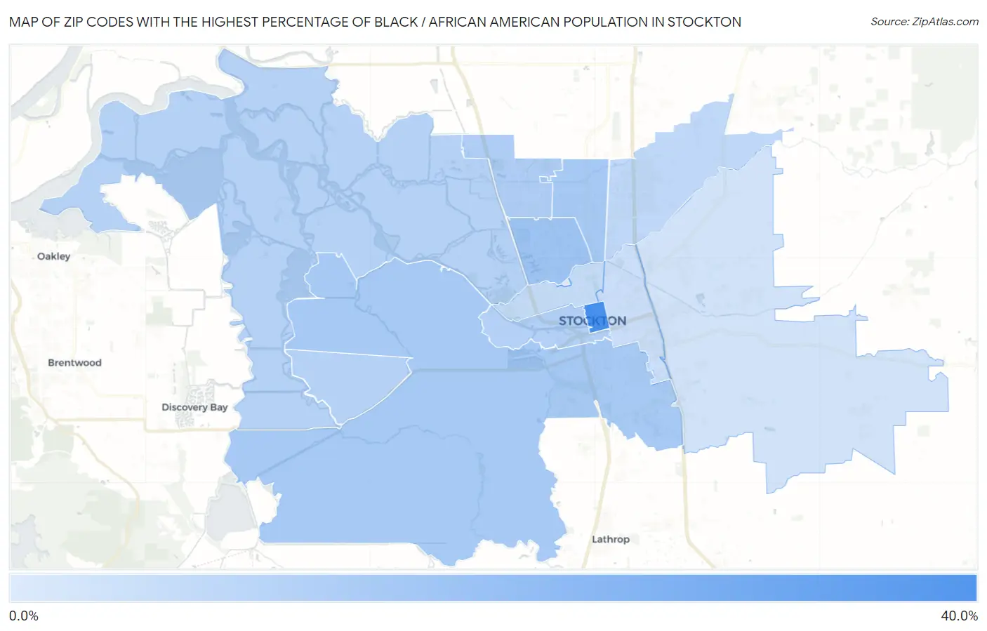 Zip Codes with the Highest Percentage of Black / African American Population in Stockton Map