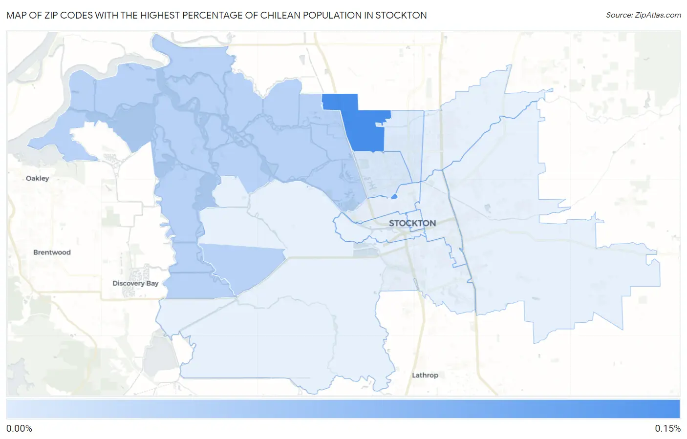 Zip Codes with the Highest Percentage of Chilean Population in Stockton Map