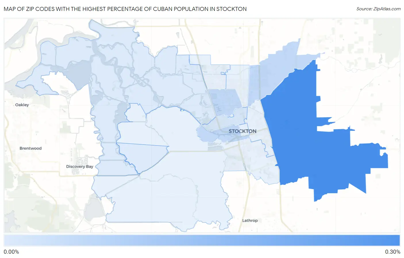 Zip Codes with the Highest Percentage of Cuban Population in Stockton Map