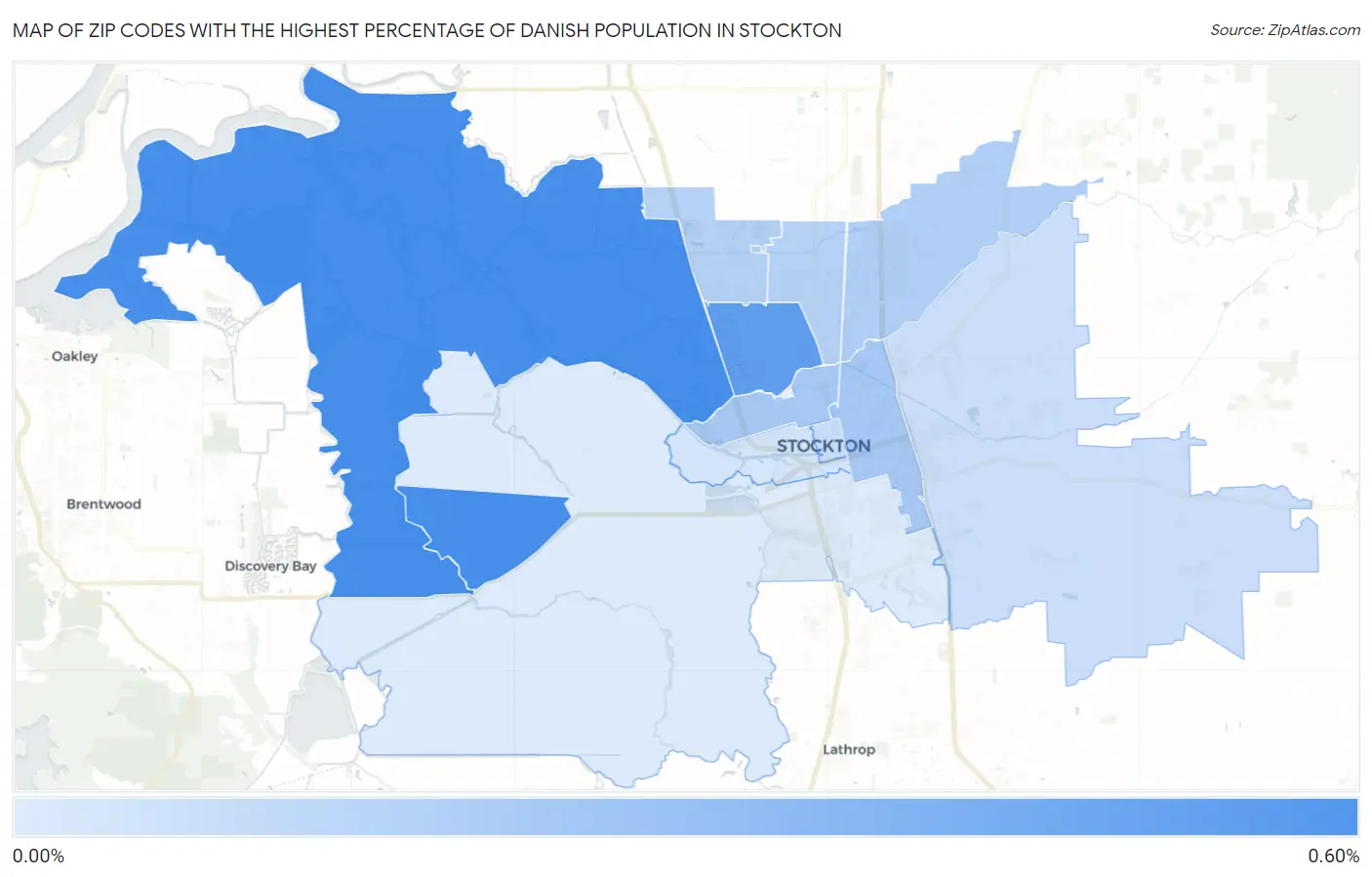 Zip Codes with the Highest Percentage of Danish Population in Stockton Map