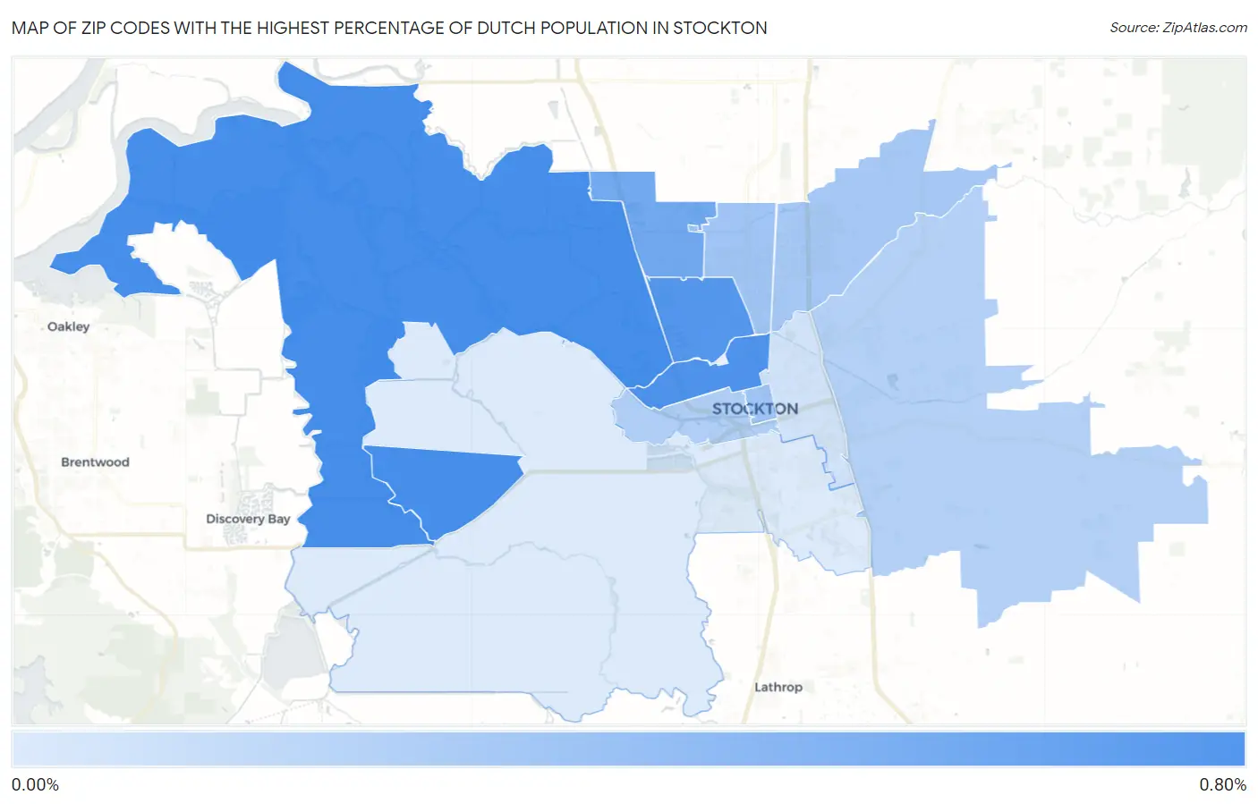 Zip Codes with the Highest Percentage of Dutch Population in Stockton Map
